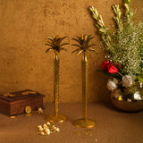 Pure Brass Palm Tree Candle Stand With A Free Set of 4 Tapered Candles