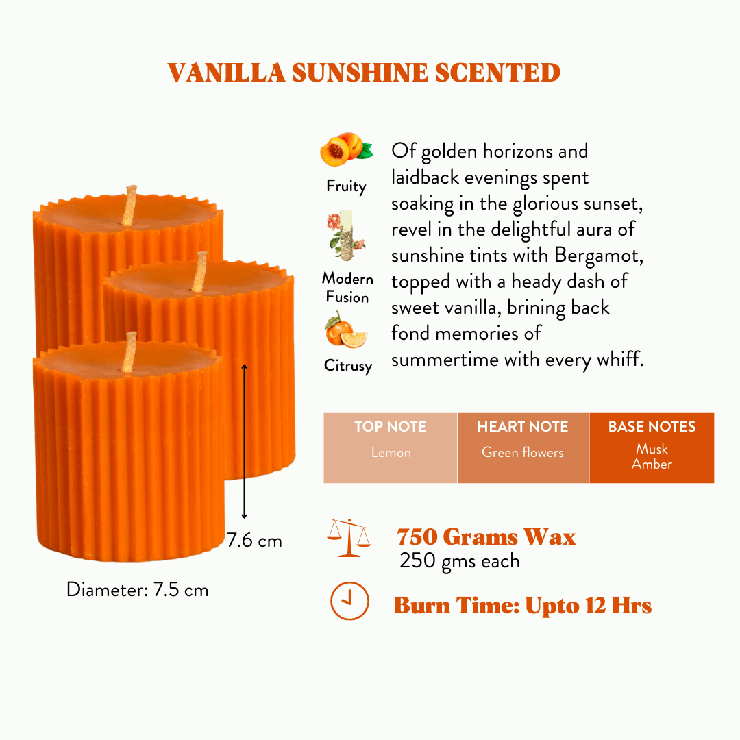 Combo of 3 Sunset Orange 'Faith' Candles - Vanilla Sunshine Scented
