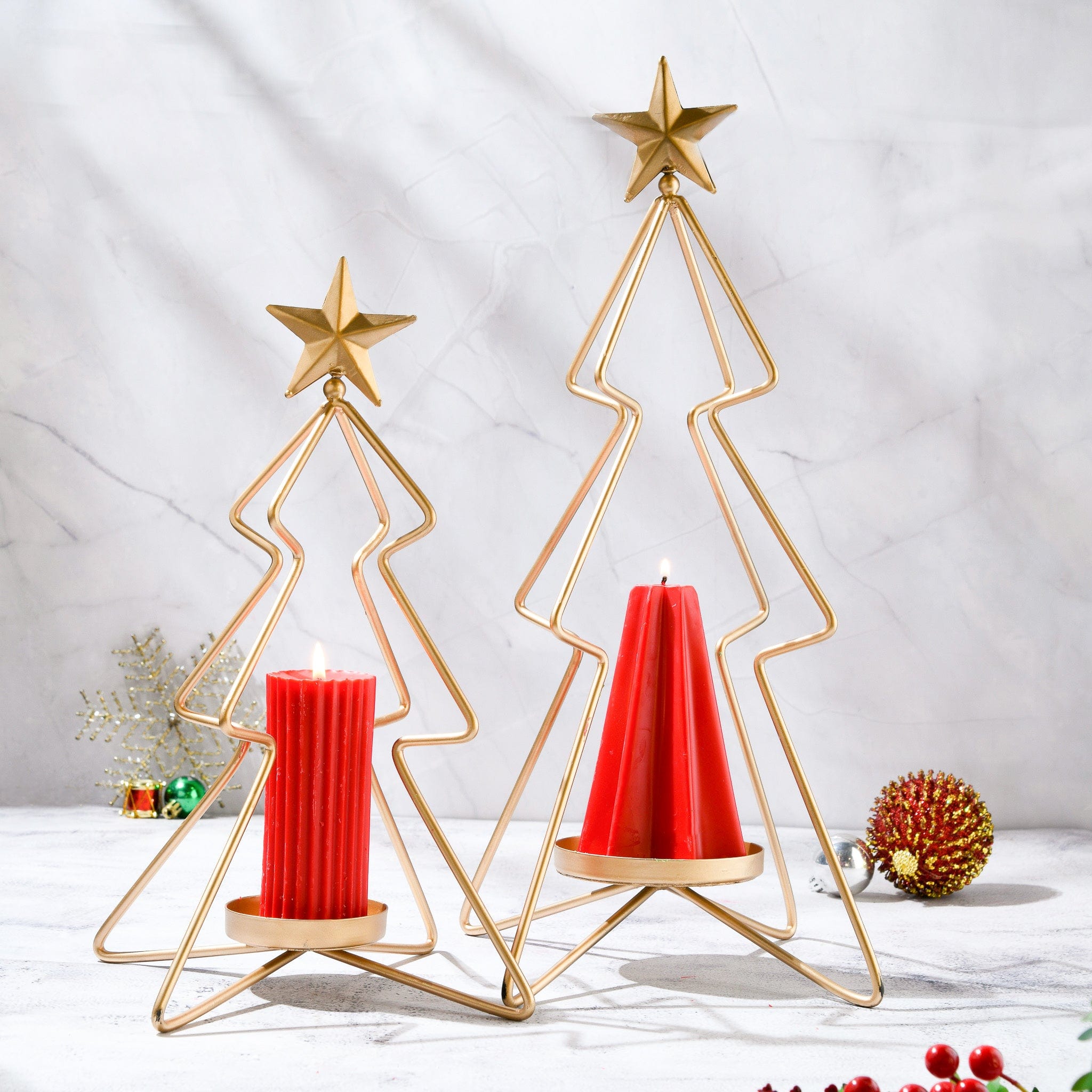 Small Christmas Tree Candle Stand with a Free Scented Pillar Candle