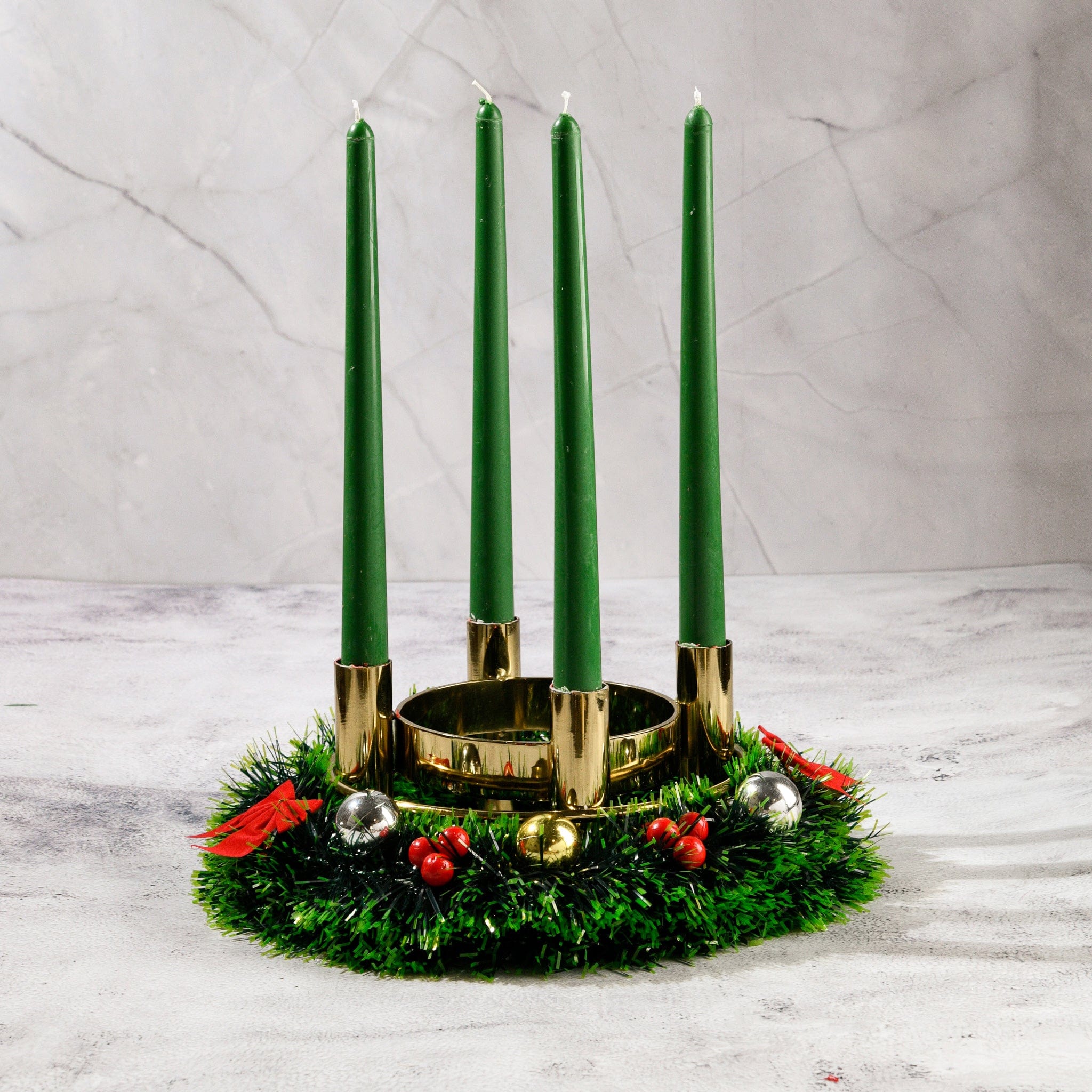 Set of 4 Forest Green Tapered Candles - Mahogany Shea Scented
