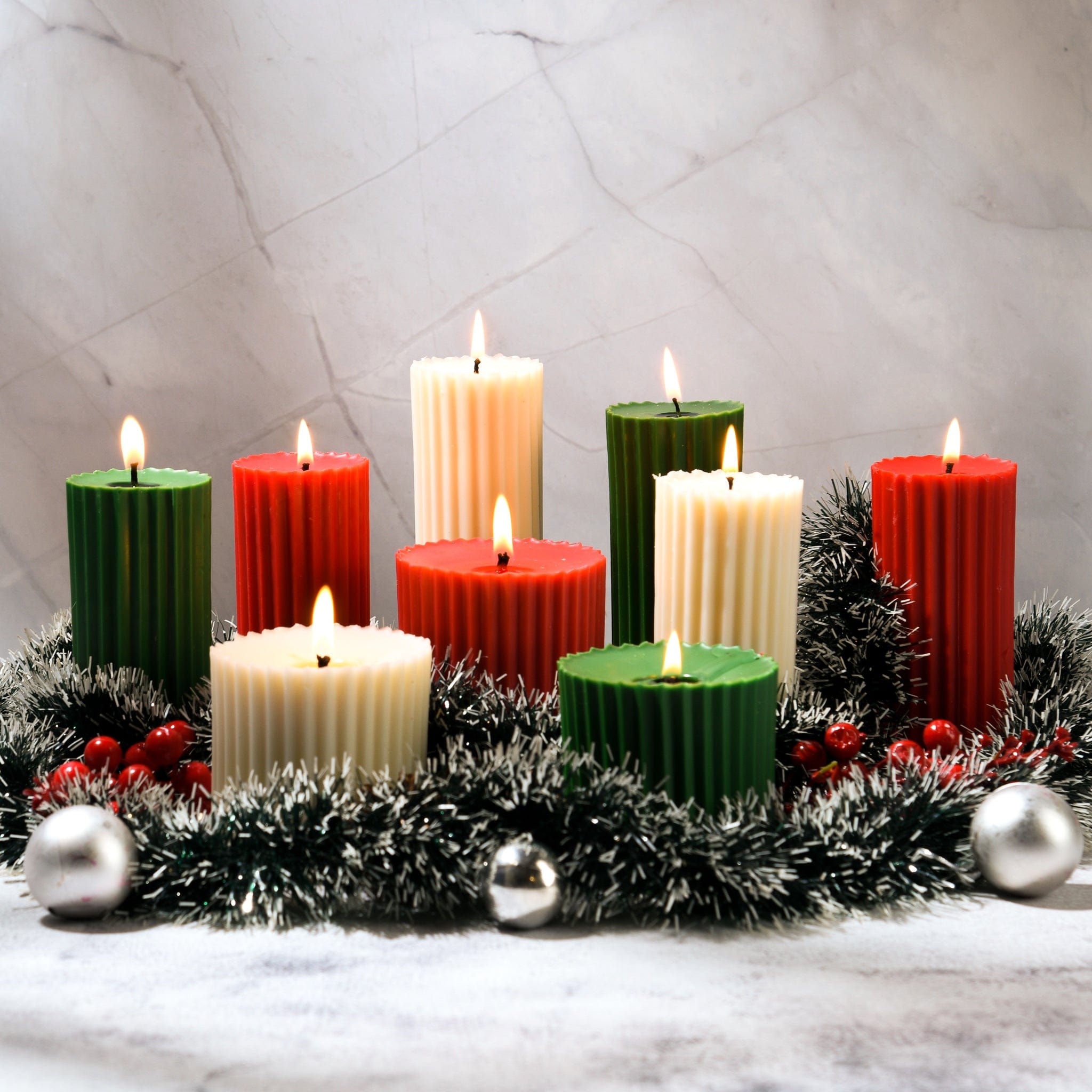 Christmas Corner - Set of 9 Scented 'Belief' & 'Faith' Pillar Candles