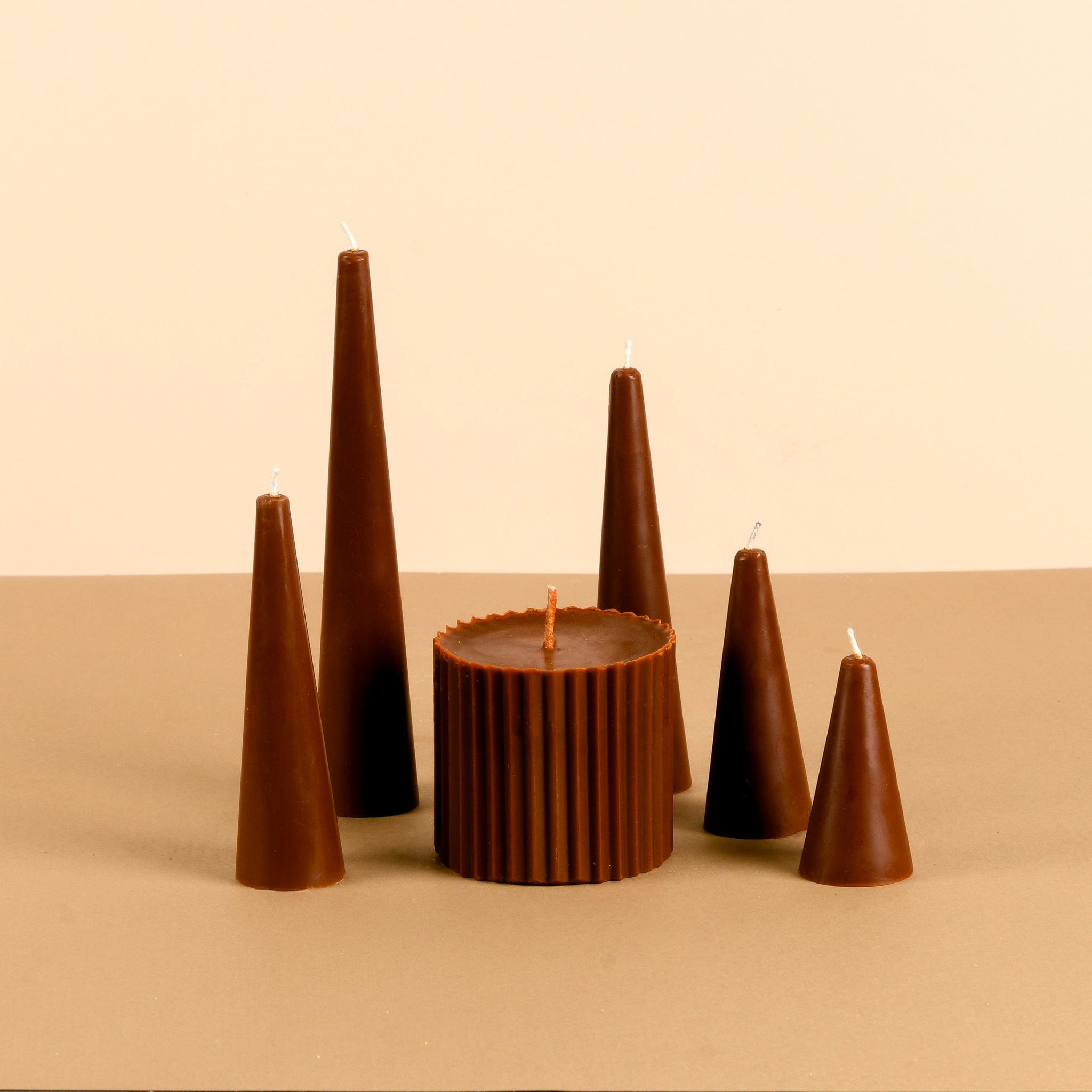 Infinity Set of 6 Chocolate Brown Candles - Tarte au Chocolat Scented