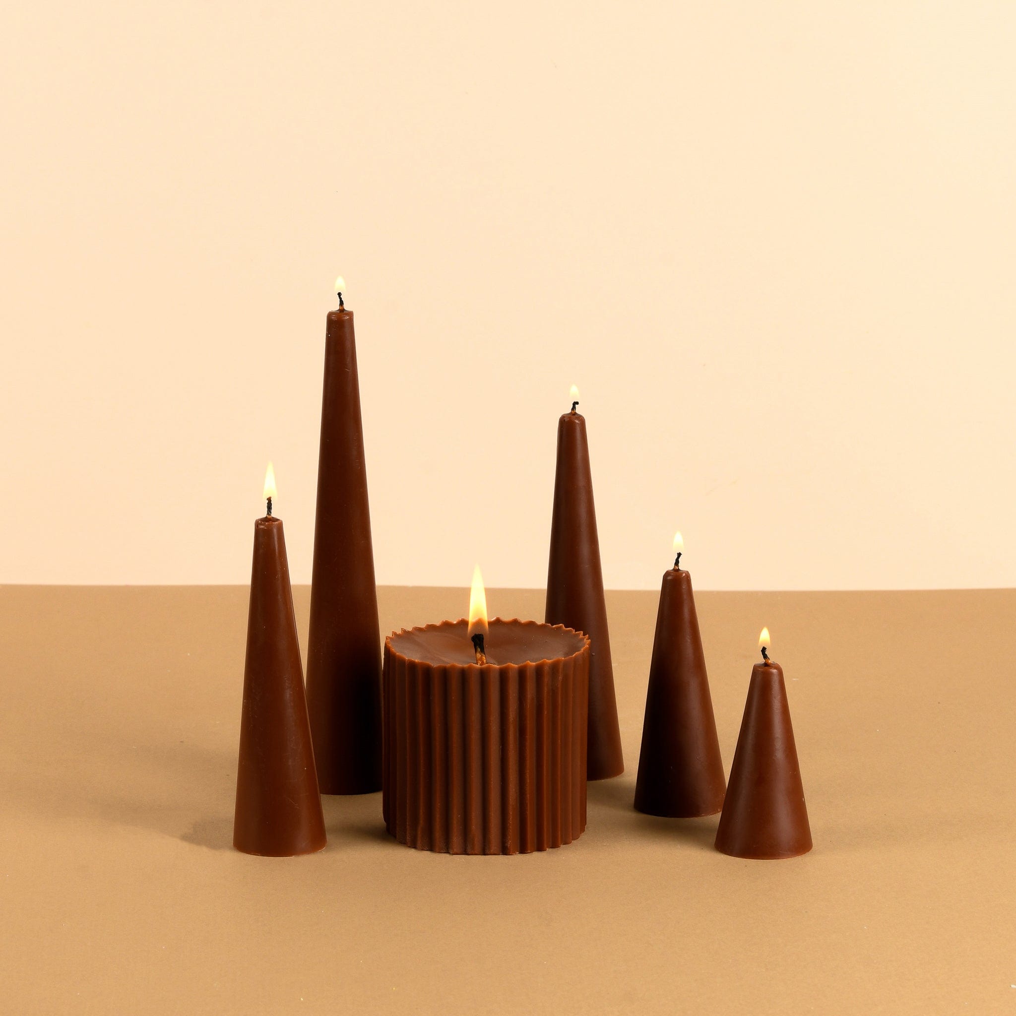 Infinity Set of 6 Chocolate Brown Candles - Tarte au Chocolat Scented