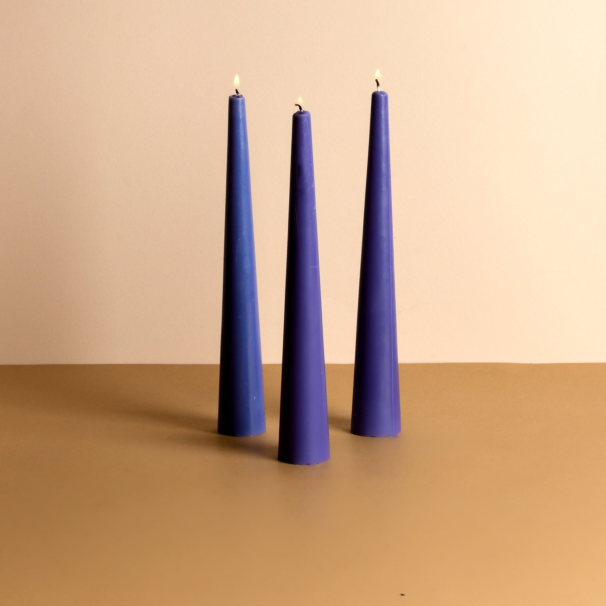 Set of 3 Cobalt Blue 10" Conical Candles - Aqua Amber Scented