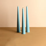 Set of 3 Cobalt Blue 10" Conical Candles - Aqua Amber Scented